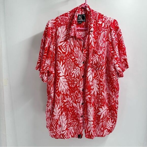 Hinano Size XL Red and White Tropical Print S/S Button Front Shirt - Picture 1 of 5